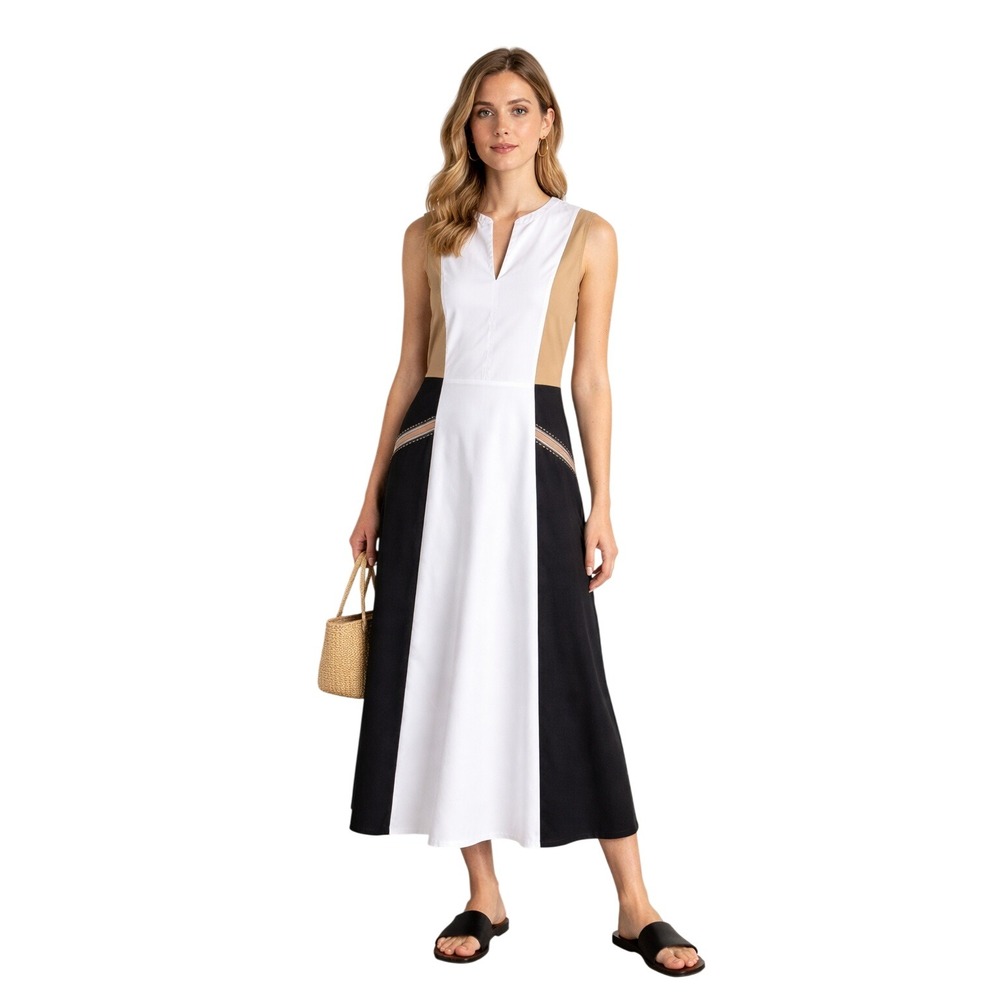 PUROTATTO Colorblock Midi Dress‎ Minimalist Italy Sleeveless 44